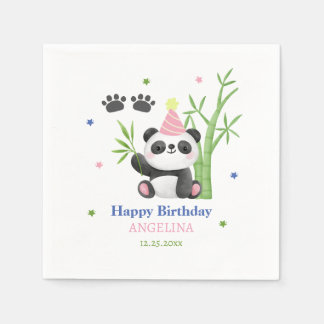 Cute Panda Bear Bamboo Birthday  スタンダードカクテルナプキン