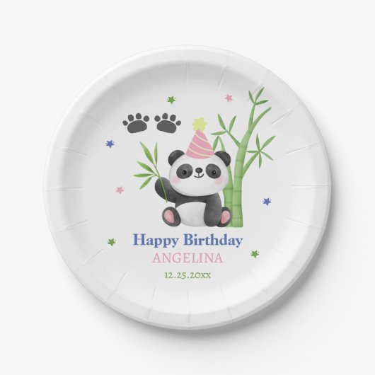 Cute Panda Bear Bamboo Birthday  ペーパープレート (正面)