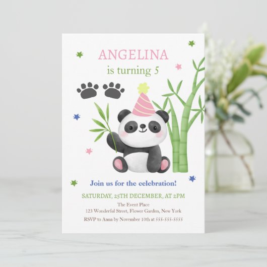 Cute Panda Bear Bamboo Birthday 招待状 (スタンド正面)