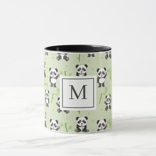Cute Panda Bear Bamboo Kawaii Animals Monogram マグカップ (中央)