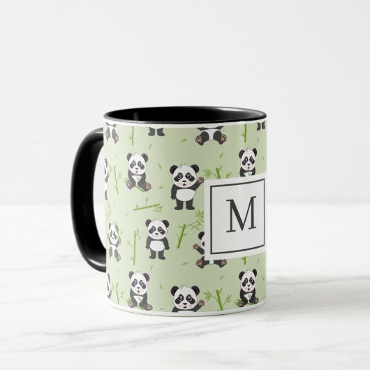 Cute Panda Bear Bamboo Kawaii Animals Monogram マグカップ (正面左)