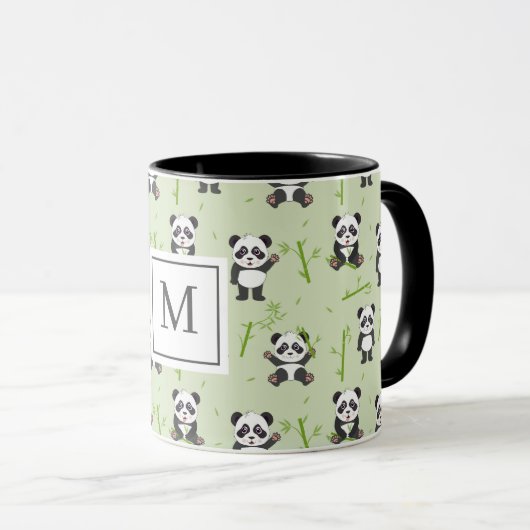 Cute Panda Bear Bamboo Kawaii Animals Monogram マグカップ (正面右)