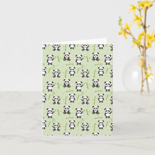Cute Panda Bear Bamboo Kawaii Animals Pattern カード (黄色い花)