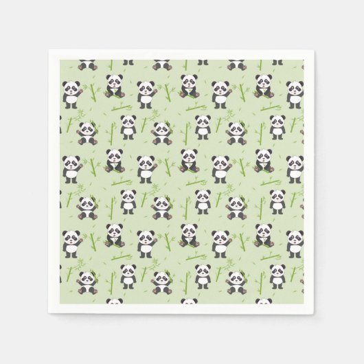Cute Panda Bear Bamboo Kawaii Animals Pattern スタンダードカクテルナプキン (正面)