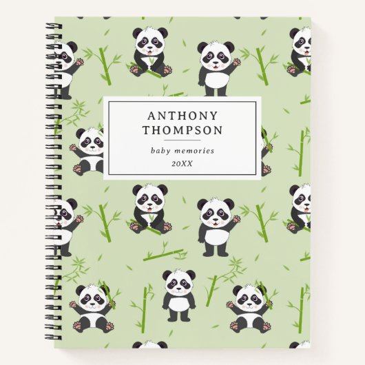 Cute Panda Bear Bamboo Kawaii Animals Pattern ノートブック (正面)