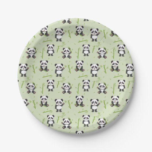 Cute Panda Bear Bamboo Kawaii Animals Pattern ペーパープレート (正面)