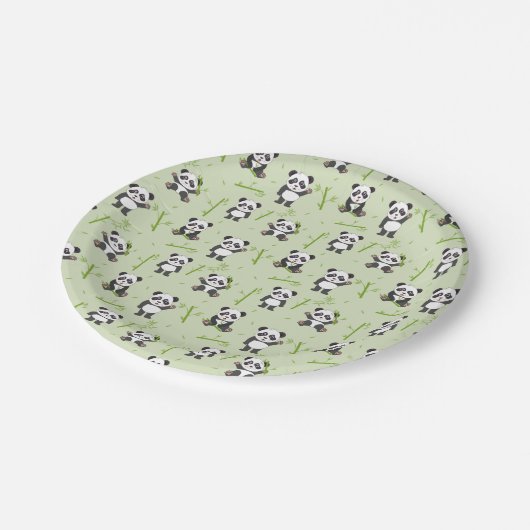 Cute Panda Bear Bamboo Kawaii Animals Pattern ペーパープレート (アングル)