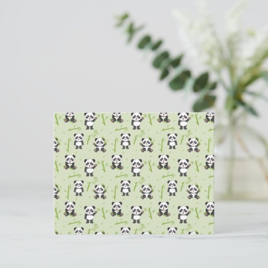 Cute Panda Bear Bamboo Kawaii Animals Pattern ポストカード (スタンド正面)