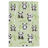 Cute Panda Bear Bamboo Kawaii Animals Pattern ミディアムペーパーバッグ (正面)