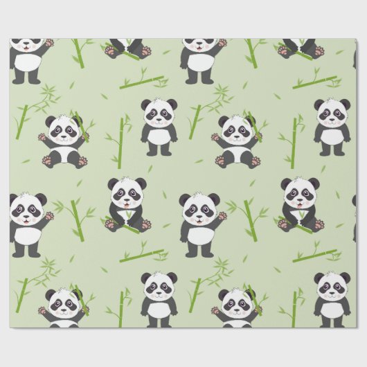 Cute Panda Bear Bamboo Kawaii Animals Pattern ラッピングペーパー (フラット)