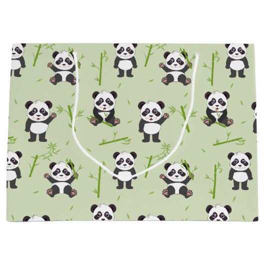 Cute Panda Bear Bamboo Kawaii Animals Pattern ラージペーパーバッグ (正面)
