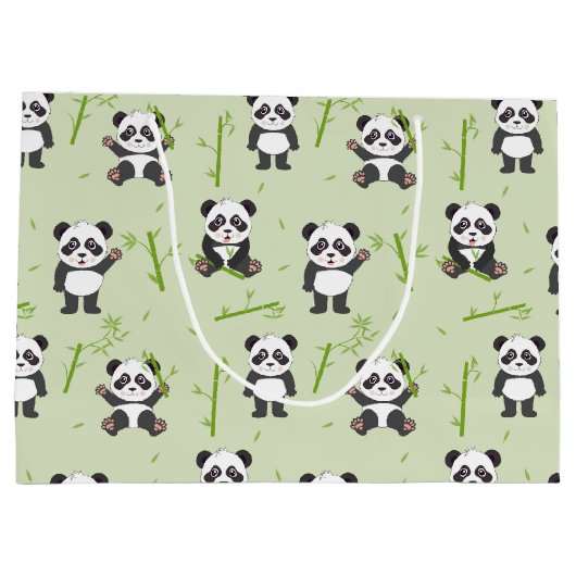 Cute Panda Bear Bamboo Kawaii Animals Pattern ラージペーパーバッグ (裏面)