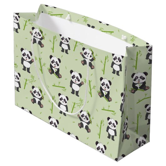 Cute Panda Bear Bamboo Kawaii Animals Pattern ラージペーパーバッグ (裏面アングル)