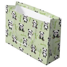 Cute Panda Bear Bamboo Kawaii Animals Pattern ラージペーパーバッグ