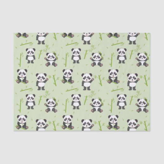 Cute Panda Bear Bamboo Kawaii Animals Pattern 薄葉紙 (正面)