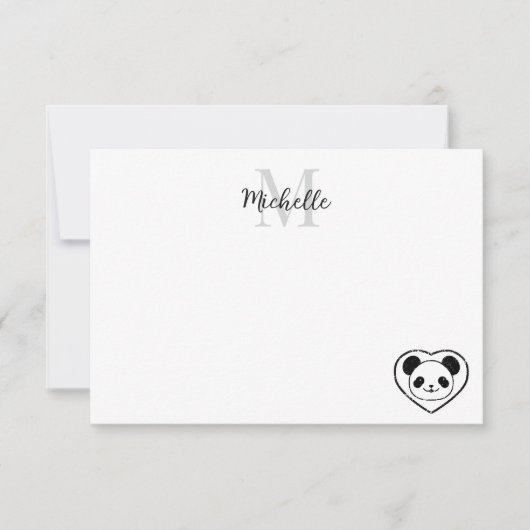 Cute Panda Bear Cartoon  Custom Monogram ノートカード (正面)