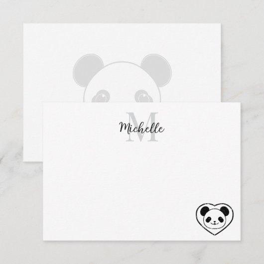 Cute Panda Bear Cartoon  Custom Monogram ノートカード (正面/裏面)