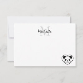 Cute Panda Bear Cartoon Personalized Monogram ノートカード