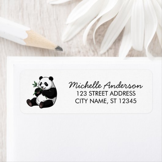 Cute Panda Bear Greenery Bamboo Return Address     ラベル (インサイチュ)