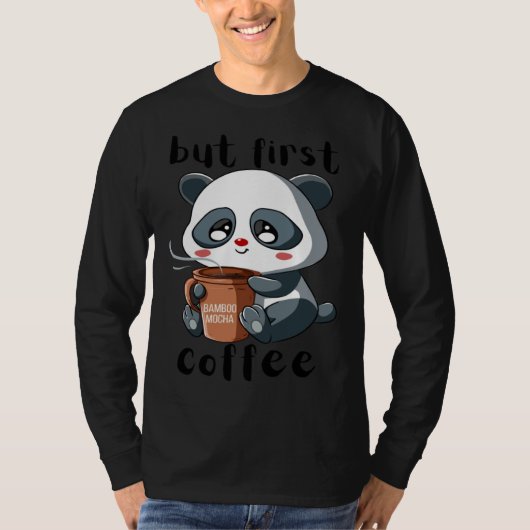 Cute Panda Bear Holding Coffee Cup Mocha Latte Cap Tシャツ (正面)