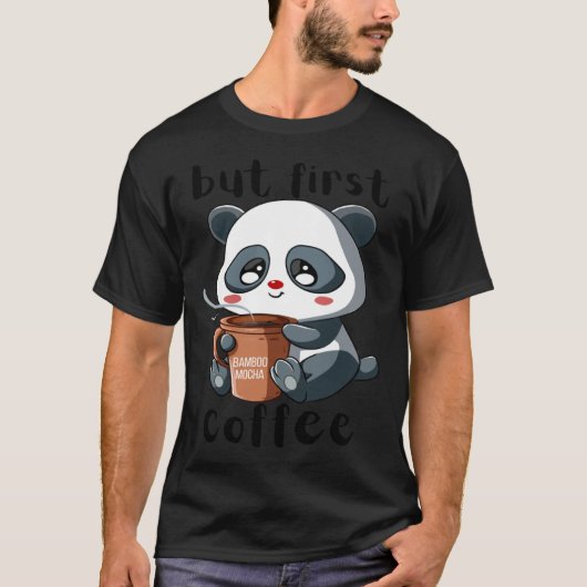 Cute Panda Bear Holding Coffee Cup Mocha Latte Cap Tシャツ (正面)