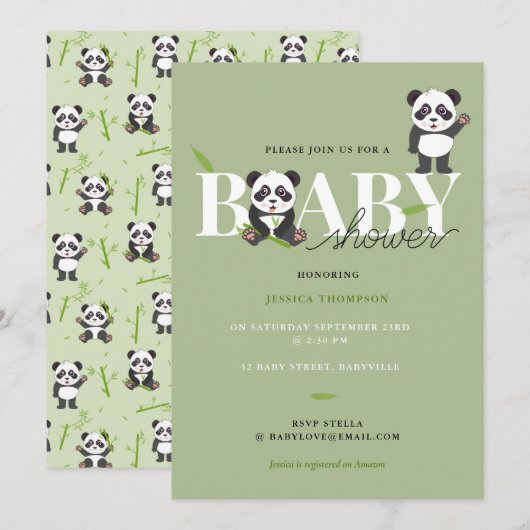 Cute Panda Bear Kawaii Gender Neutral Baby Shower 招待状 (正面/裏面)