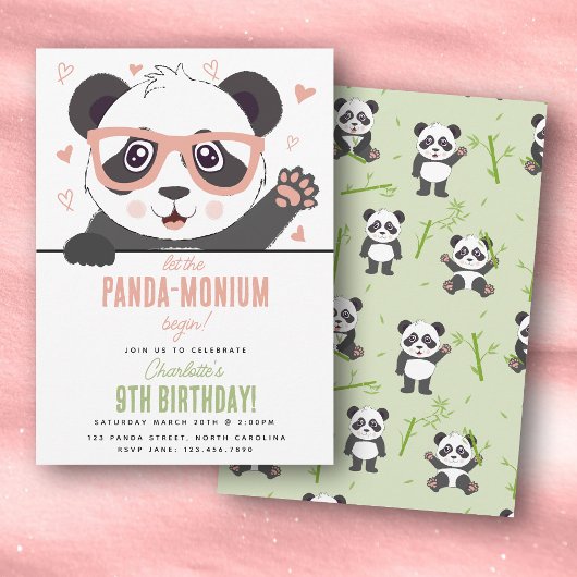 Cute Panda Bear Kawaii Girl Birthday Party 招待状
