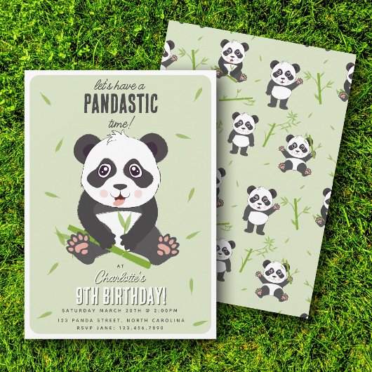 Cute Panda Bear Kawaii Kids Birthday Party 招待状