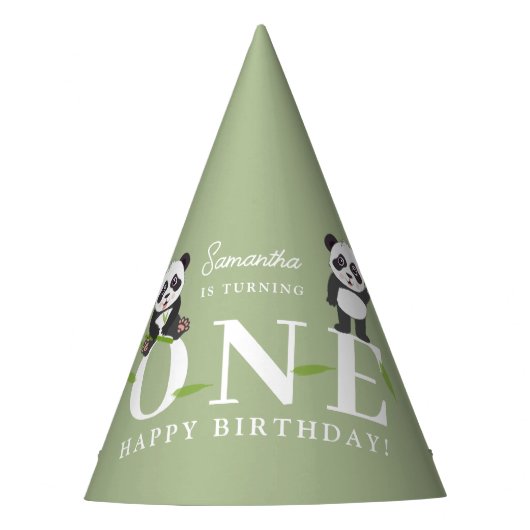 Cute Panda Bear Kawaii Kids First One Birthday パーティーハット (正面)