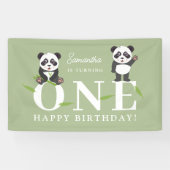 Cute Panda Bear Kawaii Kids First One Birthday 横断幕 (横)