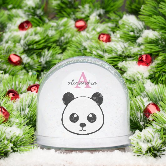 Cute Panda Bear Monogram Snow Globe – Personalized (クリスマス)