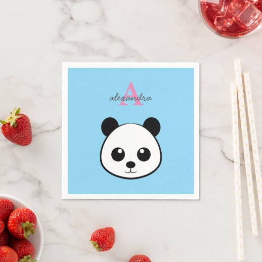 Cute Panda Bear Napkins – Personalized Monogram  スタンダードカクテルナプキン (インサイチュ)
