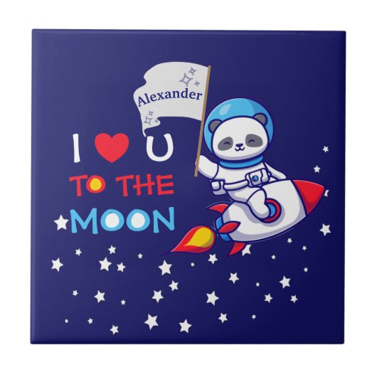 Cute Panda Bear On Rocket Ship Kids Personalized タイル (正面)
