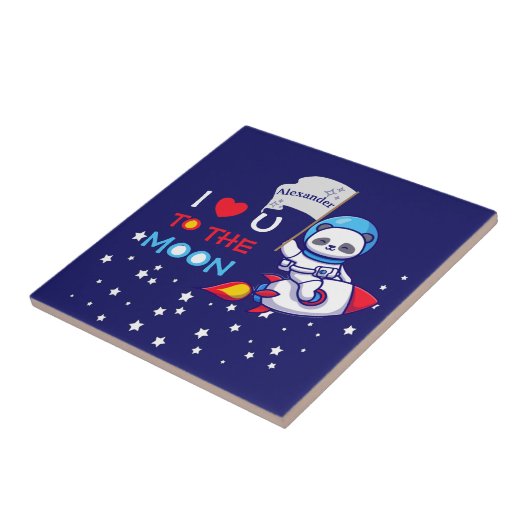 Cute Panda Bear On Rocket Ship Kids Personalized タイル (側面)