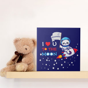 Cute Panda Bear On Rocket Ship Kids Personalized タイル