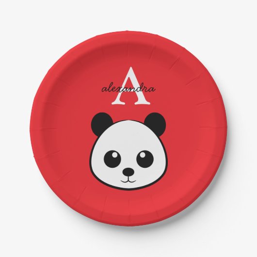 Cute Panda Bear Paper Plates – Personalized  ペーパープレート (正面)
