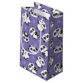 Cute panda bear paw blue background スモールペーパーバッグ (裏面アングル)