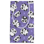 Cute panda bear paw blue background スモールペーパーバッグ (正面)