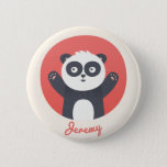 Cute Panda Bear - Personalized Kids Button 缶バッジ<br><div class="desc">NewParkLane - Personalized Kids Button,  with a cute little Panda Bear cartoon,  against a red and  off-white background.  
Fun design as favors for a kids birthday party! 
Easy to customize in Zazzle with your own name or text for a personalized design. 

Check out this collection for matching items.</div>