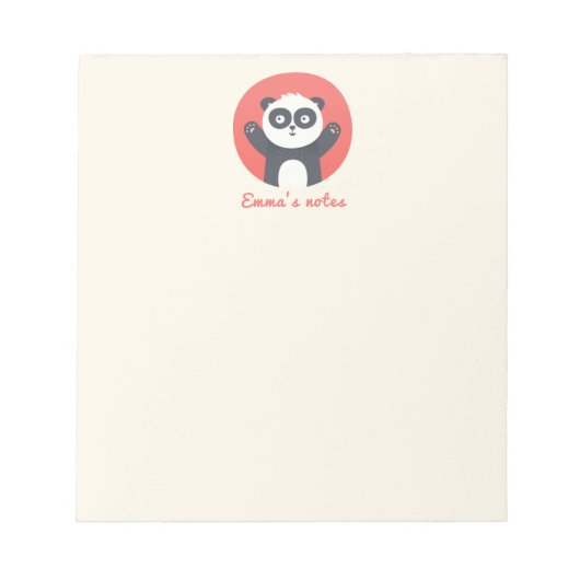 Cute Panda Bear - Personalized Kids Notepad ノートパッド (正面)