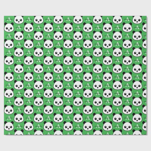Cute Panda Bear – Personalized Monogram  ラッピングペーパー (フラット)