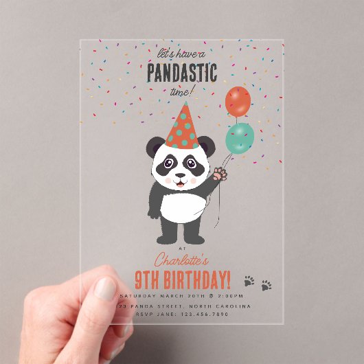 Cute Panda Bear Theme Kawaii Kids Birthday Party アクリル招待状 (インサイチュ (ポータブル))