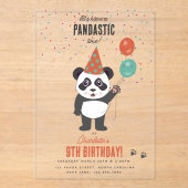 Cute Panda Bear Theme Kawaii Kids Birthday Party アクリル招待状 (正面)
