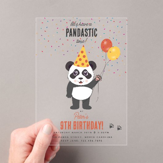 Cute Panda Bear Theme Kawaii Kids Birthday Party アクリル招待状 (インサイチュ (ポータブル))
