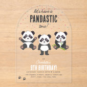 Cute Panda Bear Theme Kawaii Kids Birthday Party アクリル招待状 (正面)
