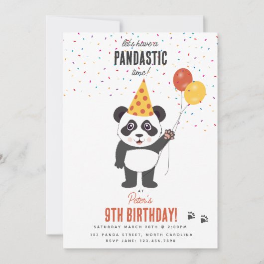 Cute Panda Bear Theme Kawaii Kids Birthday Party 招待状 (正面)