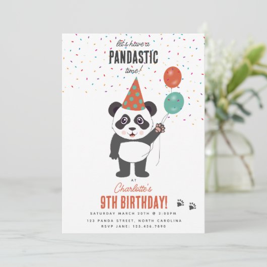 Cute Panda Bear Theme Kawaii Kids Birthday Party 招待状 (スタンド正面)