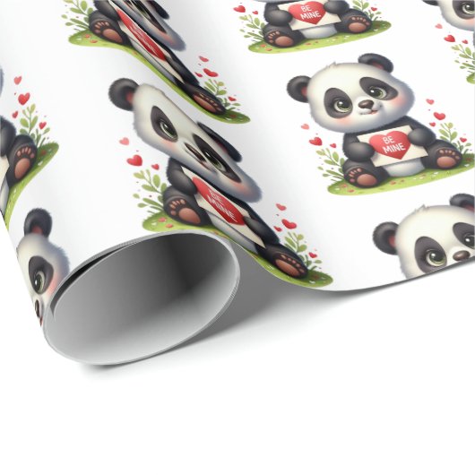 Cute panda bear Valentine tiled pattern  ラッピングペーパー (ロールコーナー)