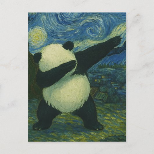 Cute Panda Bear - Van Gogh Style - Starry Night  ポストカード (正面)