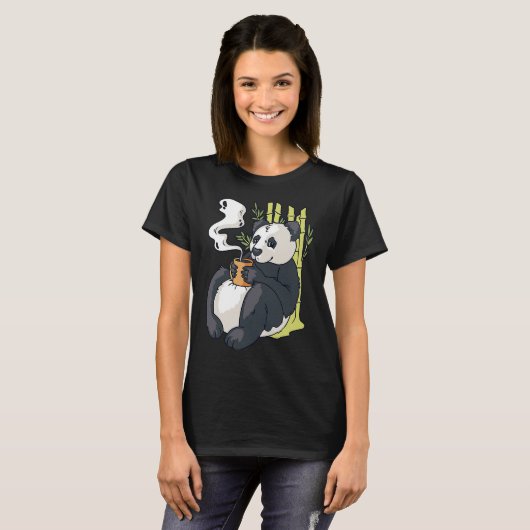 Cute Panda Bear with Hot Coffee Sarcasm Funny Pand Tシャツ (正面フル)